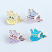 xedz seaside vacation four color enamel brooch cartoon animals mermaid hippo brooches pins gift for girlfriend