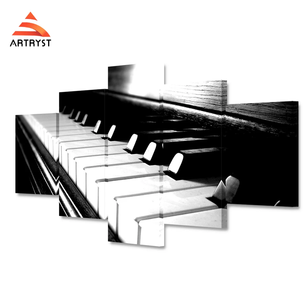 Современный домашний декор 5 холст художественный плакат черно белый Фортепиано