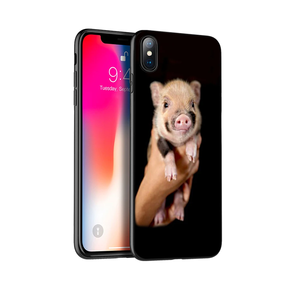 Черный тпу чехол для iphone 5 6 6s 7 8 plus x 10 XR XS 11 pro MAX забавный милый со свинкой|Бамперы| |