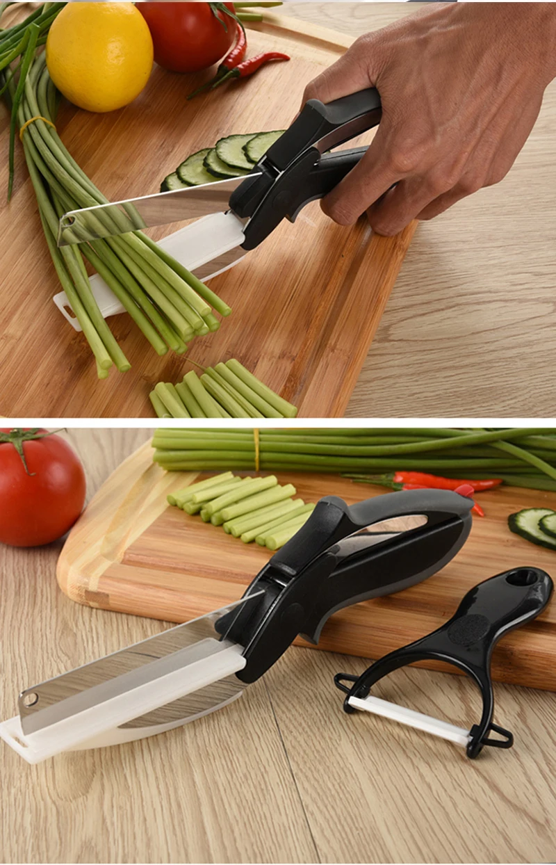 Прямая smart 2 в 1 резак нож и доска из нержавеющей стали резак мясо сыр, овощи ножи для резки ломтиками, кухонные ножницы нож