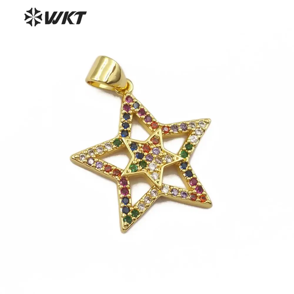 

Блестящая Изысканная звезда, Золотая подвеска, двойная звезда с фианитом, разноцветная подвеска, подарок для женщин
