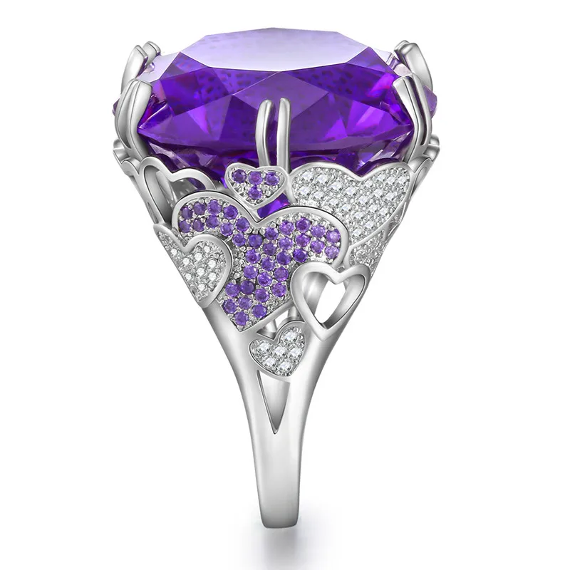 Круглый камень кубический цирконий кольцо для женщины мужчины AAA Фиолетовый