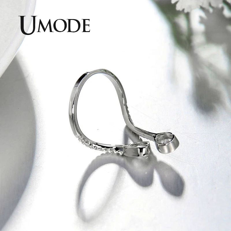 Женское кольцо манжета UMODE регулируемое из белого золота с фианитами в форме