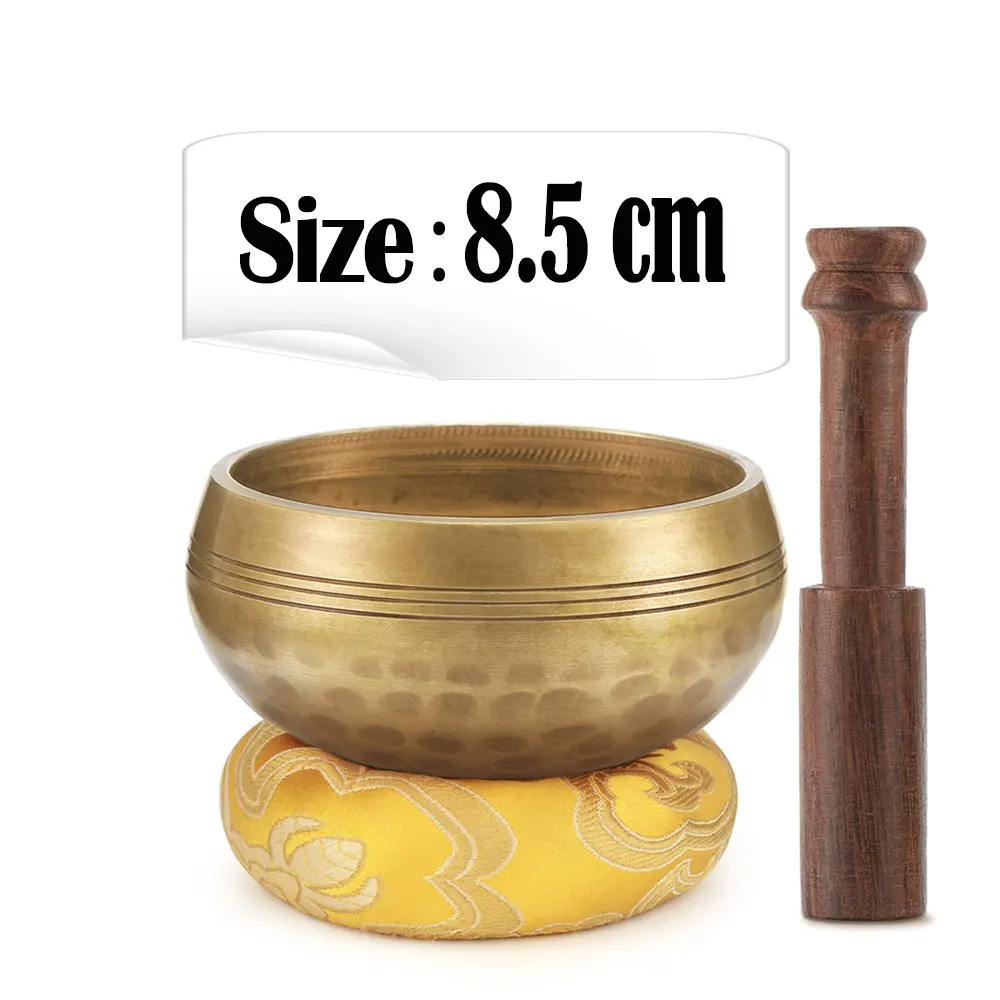 8.5 CM Поющая тибетская чаша буддистская непальская чаша для медитации и молитвы комплект+ наклейка Подушка чакра исцеляющая чаша украшение дома - Цвет: 8.5 CM