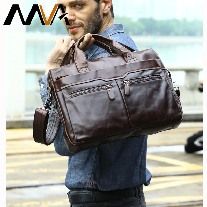 MVA Men's Bag Genuine Leather Zip Men's Shoulder Bags for Man Messenger Bag Men Leather Handbags Totes Laptop 14 Briefcases 9005