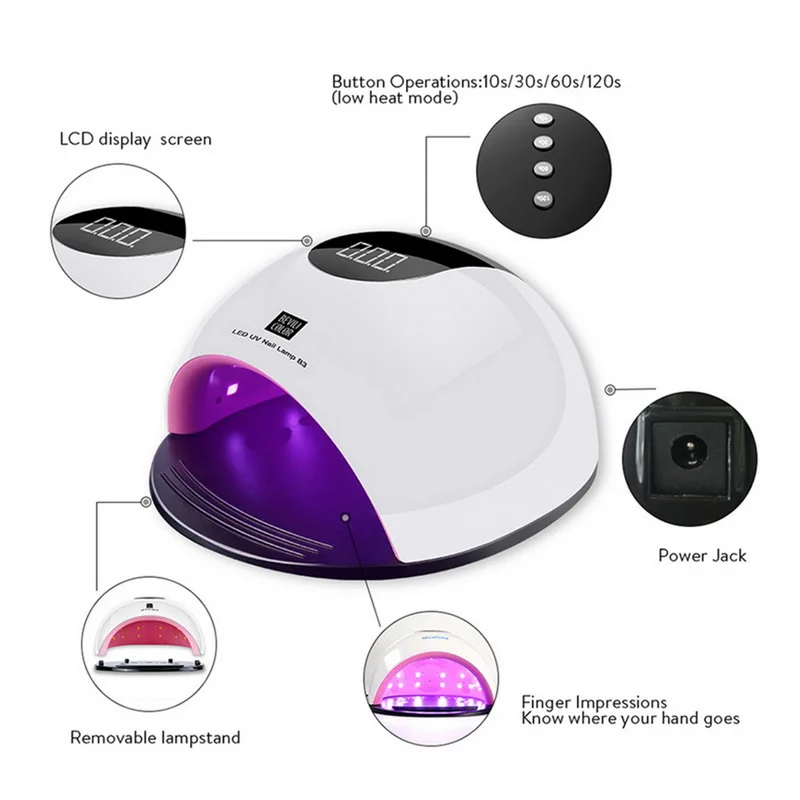 80W UV LED LCD Screen Machine Nail Dryer Lamp Sunlight Fast Curing All Gel Varnish SUN Light Manucure 36 LEDs Timer | Красота и