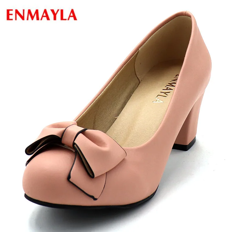 

Женские туфли на платформе ENMAYLA, туфли-лодочки с круглым носком и бантом-бабочкой, без застежки, классические туфли на высоком каблуке, больш...