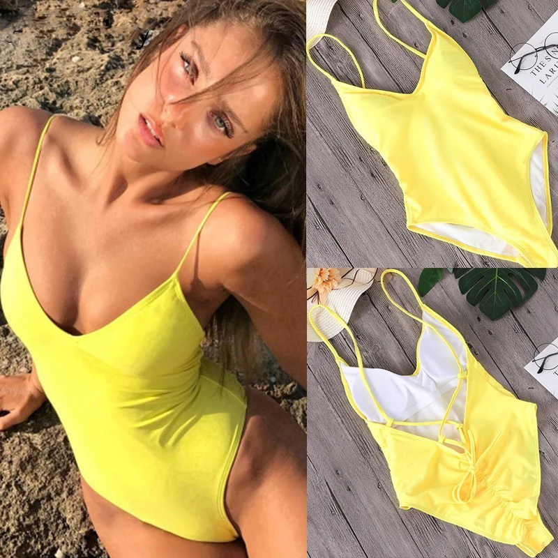 Lefeel однотонный бикини сексуальный комплект цельный Купальник Новинка 2019 женский