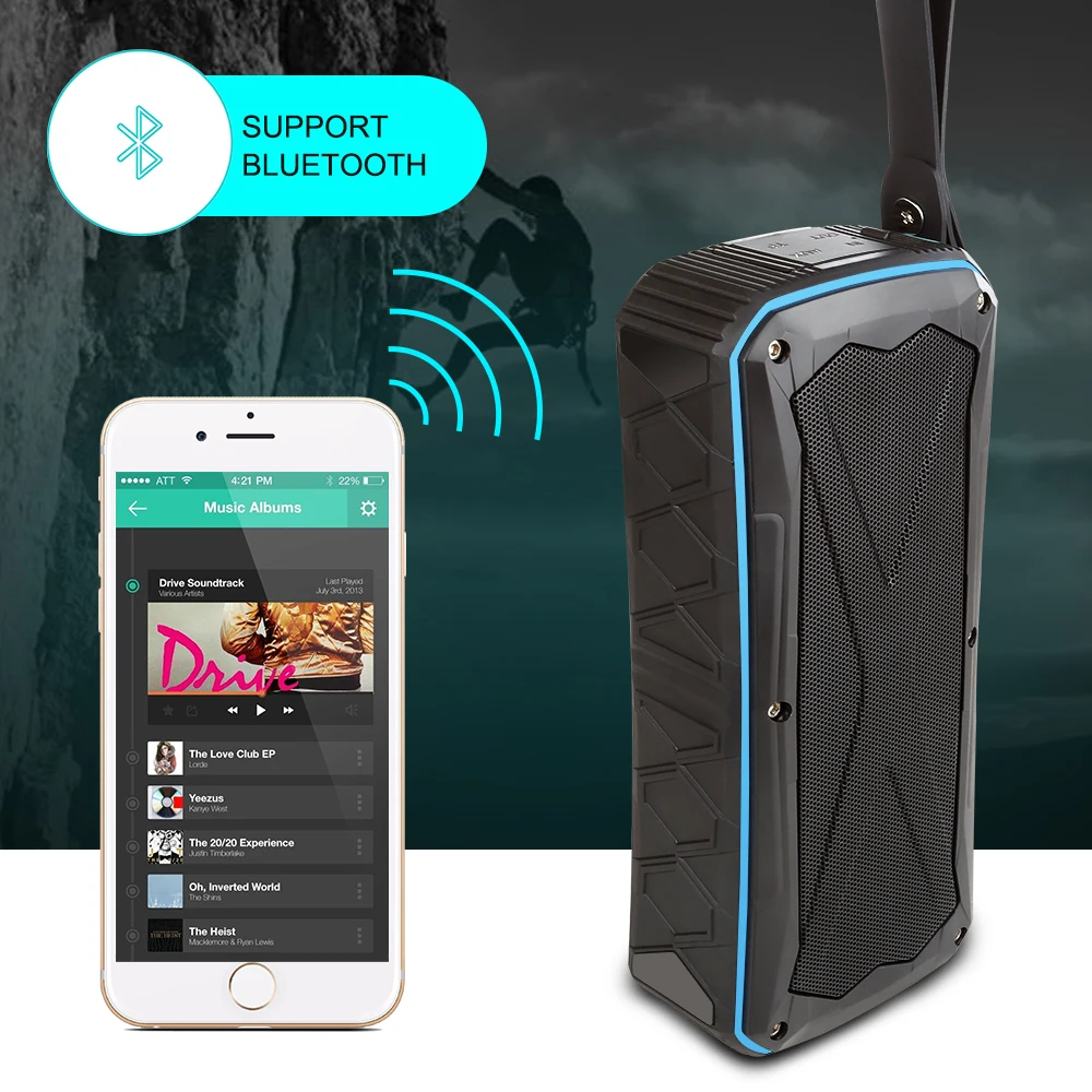 TOPROAD Водонепроницаемый IP66 Bluetooth Динамик Портативный открытый Мощность банк s