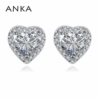 anka luxury zircon heart shape stud earrings for women design small cute rhodium plated earrings fashion jewelry 109924