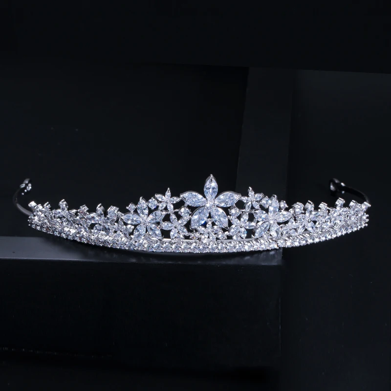 CWWZircons элегантный огранка маркиз, цирконивый цветок свадебные Королевская корона диадема роскошные украшения для волос невесты A001