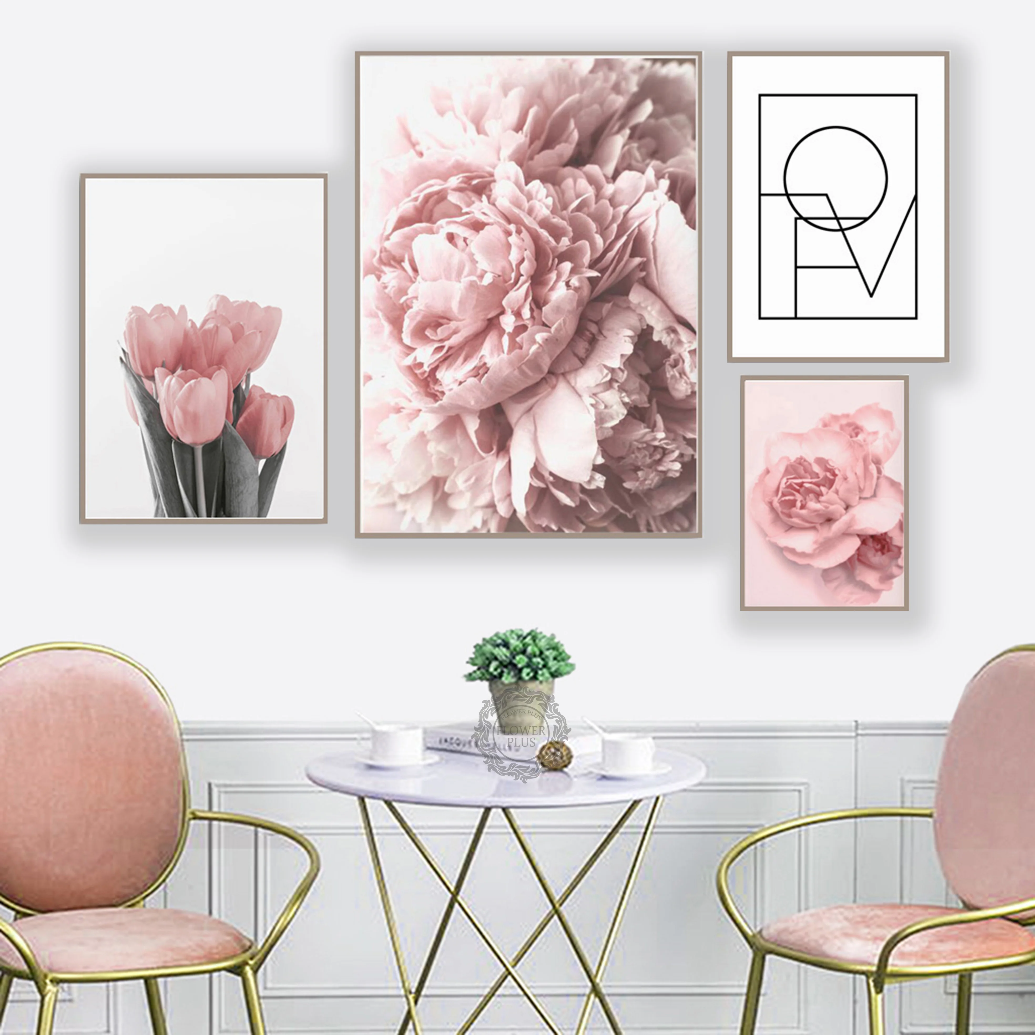 Розовый пион тюльпаны Роза цветок Wall Art Холст Картина Nordic плакаты в стиле