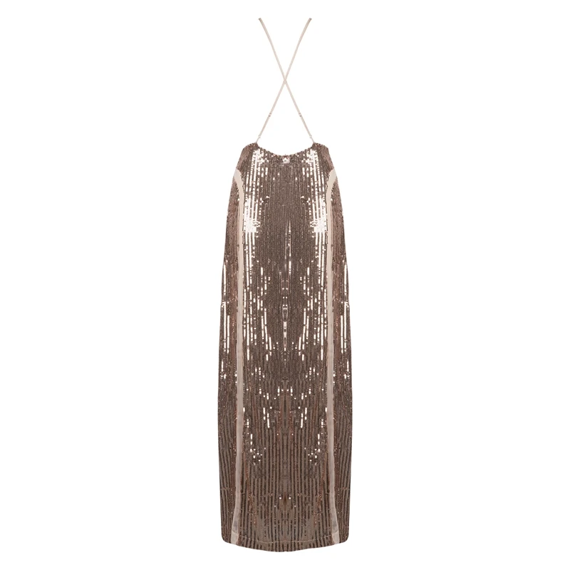 

INDRESSME Sexy Deep V Spaghetti Strap Backless Lace Up Women Dress Elegant Sequined Floor Length Women Party Dress Vestidos 2019