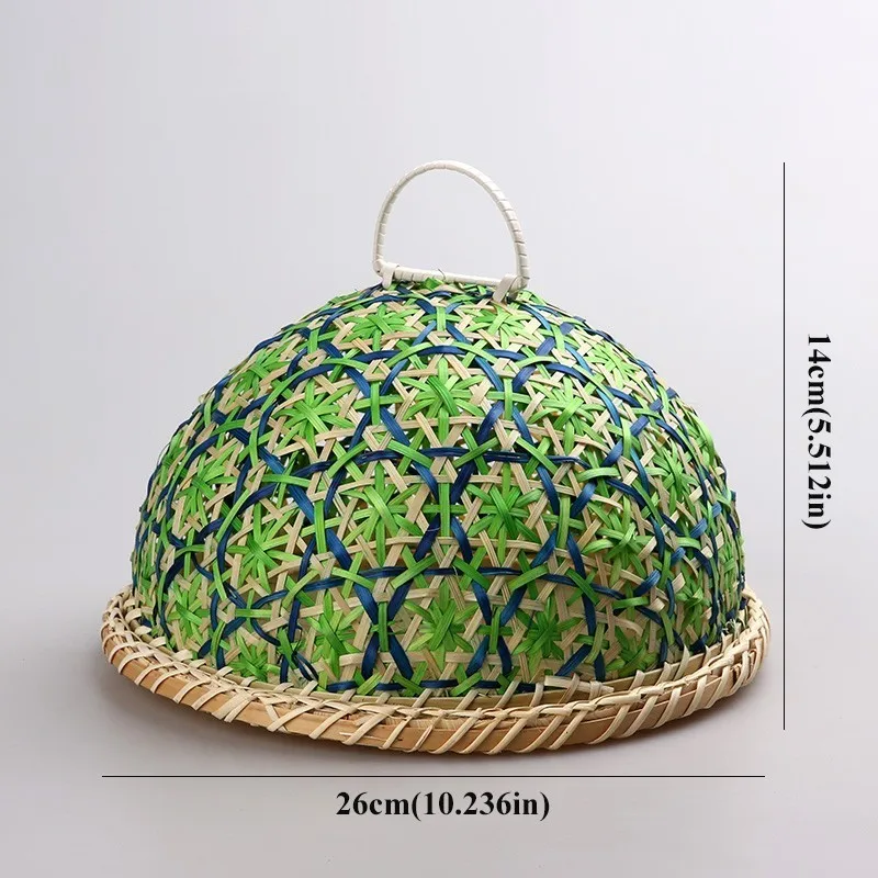 26X14L062Green Ручная работа бамбуковая пищевая плетеная ротанговая Соломенная Корзина для хлеба с крышкой круглая тарелка кухонный органайзер для хранения хлеба Естественное здоровье - Цвет: 26X14L062Green