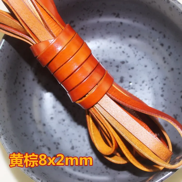 2 метра ретро желто-коричневого плоского круглого настоящей кожи шнурка толщиной 1, 3, 4, 5, 6, 8, 10 мм для создания браслетов и украшений своими руками.