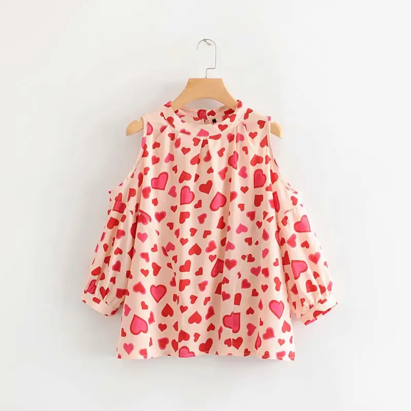 Новинка 2019 года Женская Повседневная Блузка с милыми сердечками и принтом на