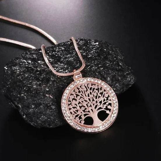 Ожерелье с круглым кулоном из кристалла Древо жизни Золотая цепочка ожерелья и