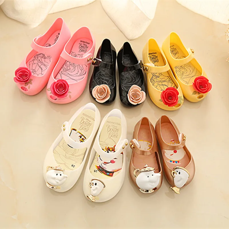 Мини Мелисса обувь Teacup узор пластиковые сандалии для девочек Красавица и