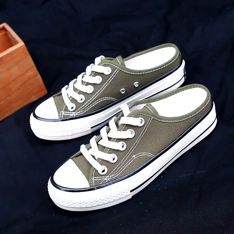 Женские кроссовки в классическом стиле; полутапочки; холщовые тапочки для женщин; сезон лето; коллекция года; Лоферы без шнуровки; однотонные универсальные туфли на шнуровке