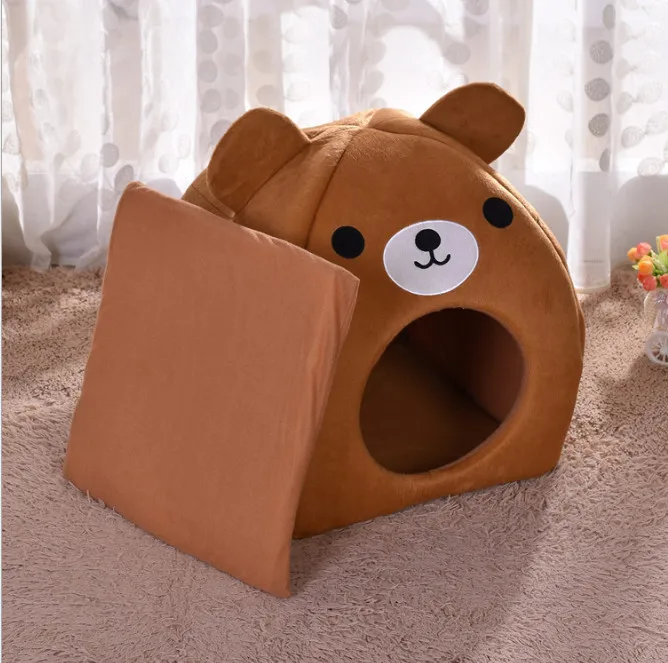 Кошка маленькая собака мягкая кровать Met дом палатка Igloo Кровать дом милый мультфильм коричневый S L