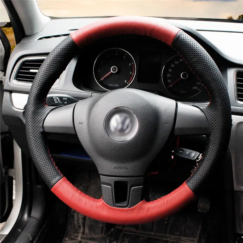 Style-06 MEWANT удобный мягкий черный кожаный чехол рулевого колеса автомобиля для Volkswagen VW Tiguan Lavida Passat B7 Jetta Mk6 - Название цвета: Style-06