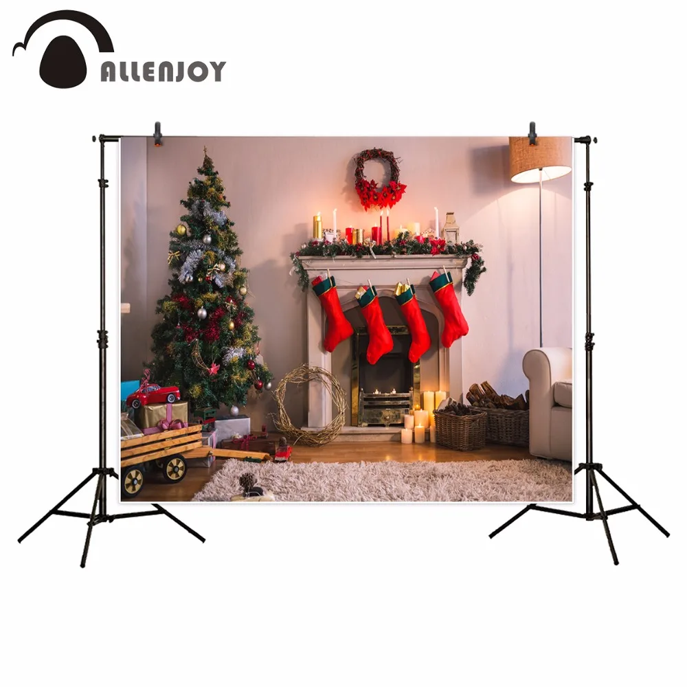 Allenjoy фотографический фон Рождественская елка красные носки на камин Детский