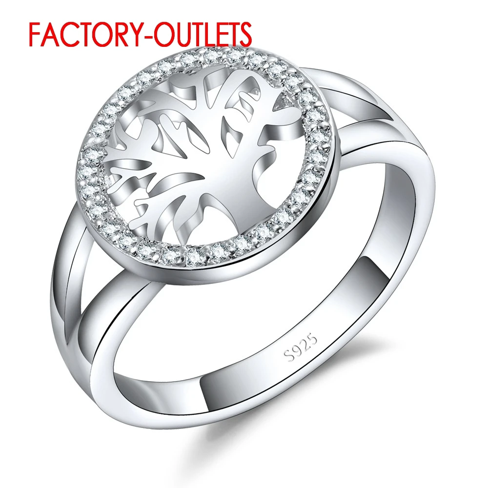 925 Sterling Silver Ring Fashion Jewelry Classic Style Tree Shape Cubic Zirconia Women Girls Party Engagement Wholesale