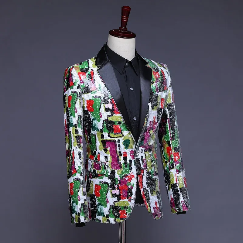 Уникальная Мужская Дизайнерская куртка с блестками со звездами мужские блейзеры