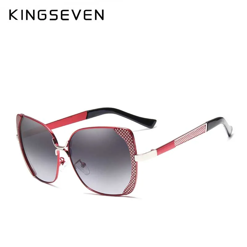 KINGSEVEN, фирменный дизайн, роскошные поляризованные солнцезащитные очки для женщин, женские градиентные солнцезащитные очки с бабочкой, Женские винтажные негабаритные очки - Цвет линз: c02 Red