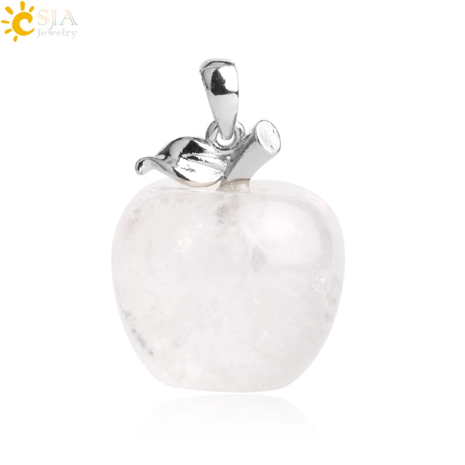 White Crystal CSJA подвеска яблоко натуральный камень подвеска Кристалл кулоны кварцевые бусы ожерелья модные украшения для женщин подарок G046 - Окраска металла: White Crystal