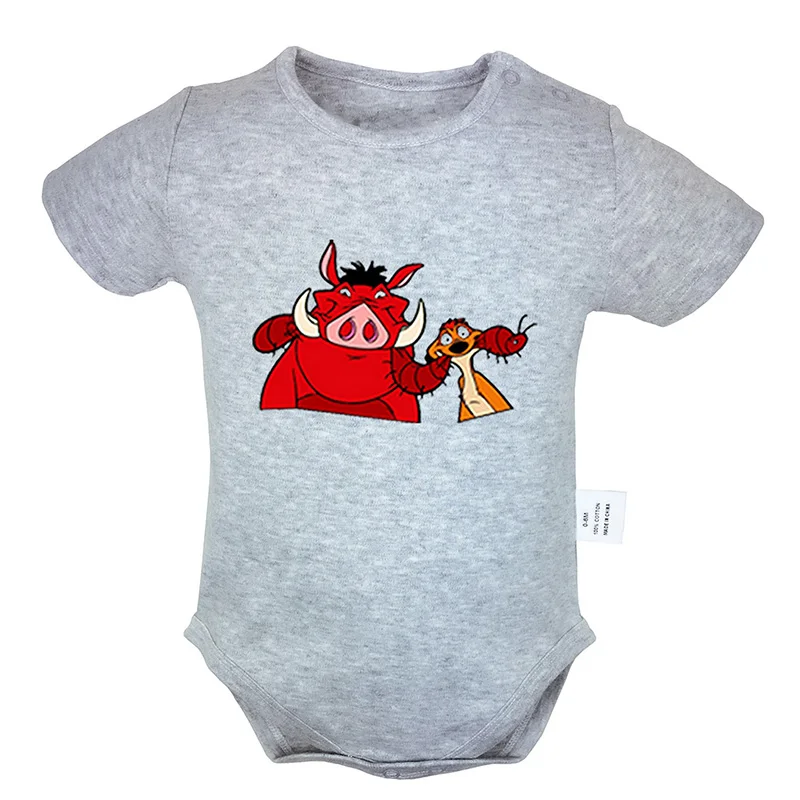 Funng Pumbaa/Одежда для новорожденных девочек и мальчиков с принтом «Король Лев»; комбинезон с короткими рукавами; комбинезоны; хлопок - Цвет: Baby798GD