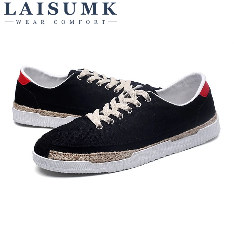 Туфли LAISUMK мужские холщовые дышащие однотонные на шнуровке плоская подошва