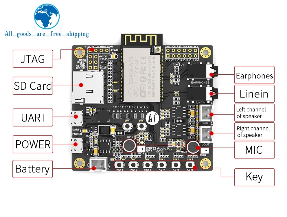 TZT ESP32-Aduio-Kit WiFi+ Bluetooth модуль ESP32 серийный к WiFi/ESP32-Aduio-Kit аудио макетная плата с ESP32-A1S
