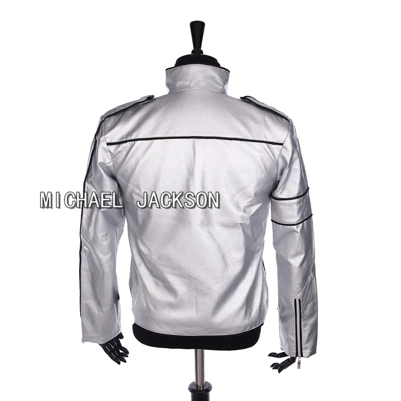 Фото Rare PUNK Rock Motorcycle Casual Classic MJ MICHAEL JACKSON Silver Leather Costume Heal The World Jacket For Fans Best Gift №3