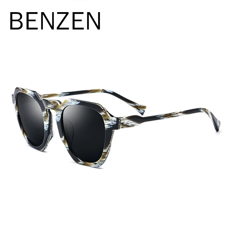 TIGER GREY BENZEN, поляризационные солнцезащитные очки, женские, ручной работы, большие, FrameSun очки для вождения, винтажные, для девушек, оттенки, защита от ультрафиолета, чехол 6607 - Цвет линз: TIGER GREY