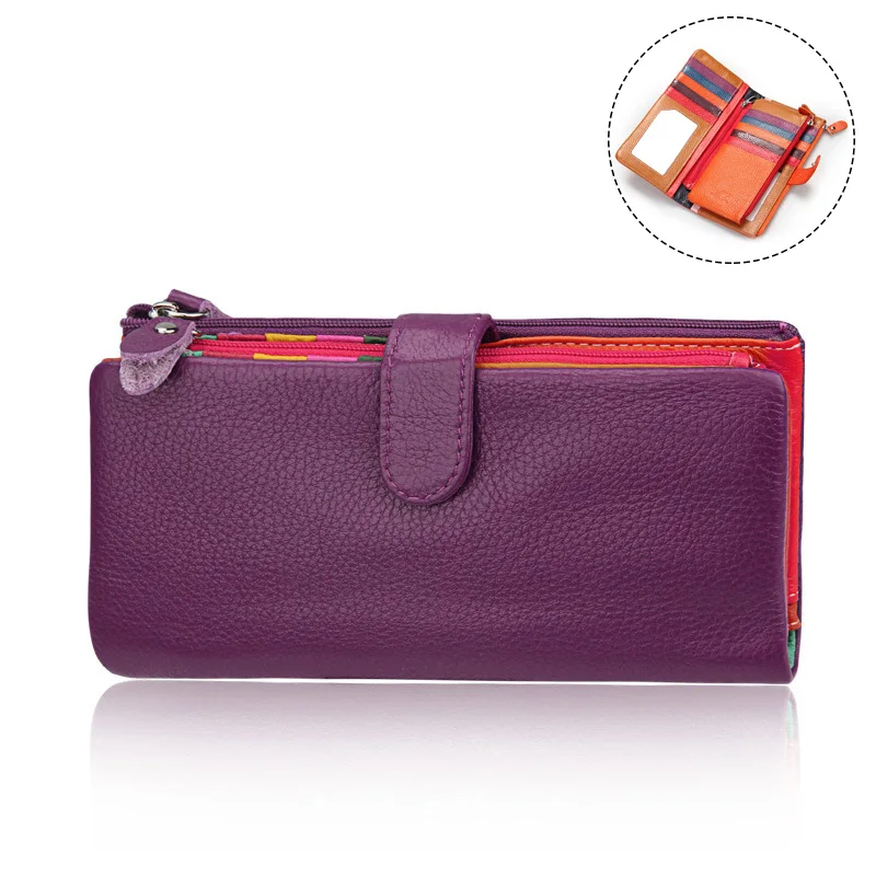 Женский кошелек из натуральной кожи для монет Длинный 2 молнии карман телефона
