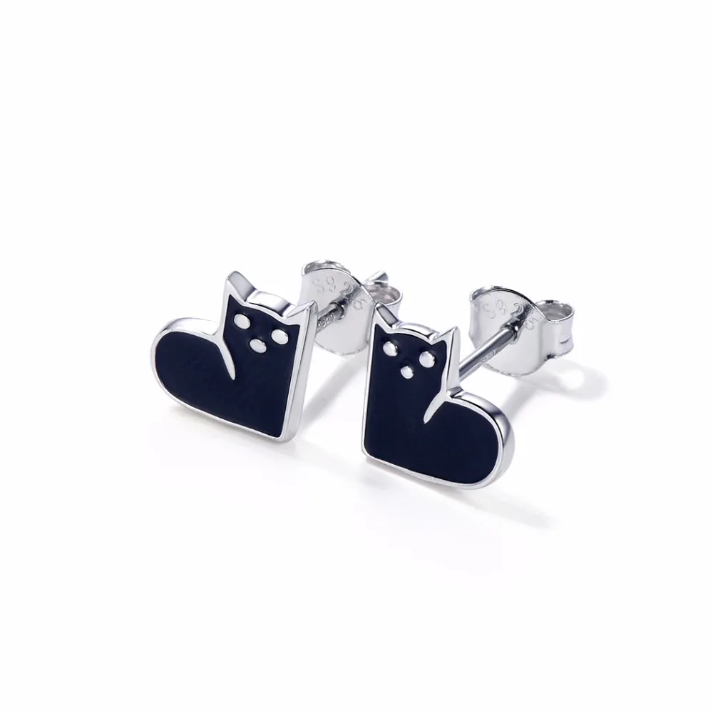SILVERCUTE черные эмалированные серьги-гвоздики для кошек женщин девочек ювелирные