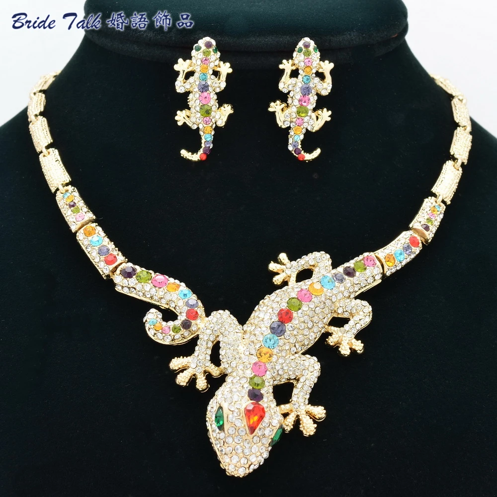 Женский набор из серег Gecko Lizard разноцветное ожерелье с кристаллами горного