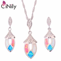 cinily created pink white blue opal cubic zirconia silver plated wholesale for women jewelry pendant earrings jewelry set ot131
