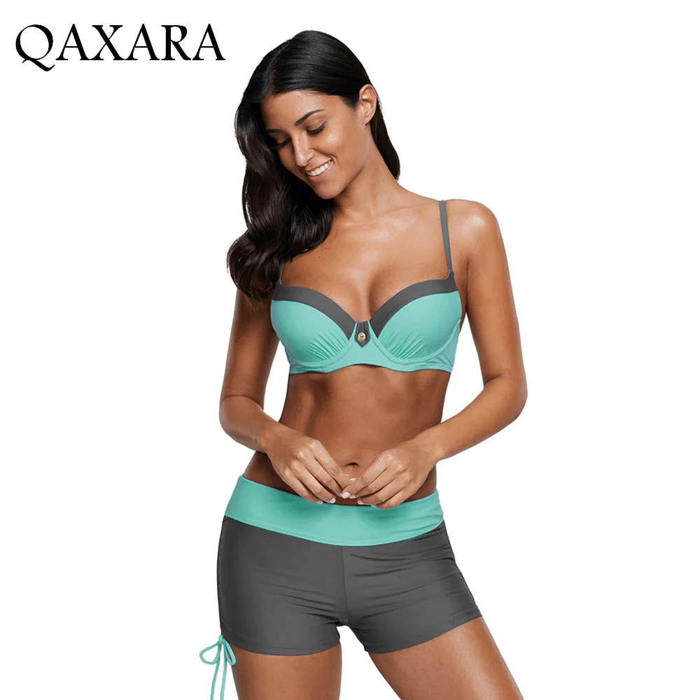 Мятно-серый Двухцветная PATCHWORK на косточках Купальник бикини галстук Средства