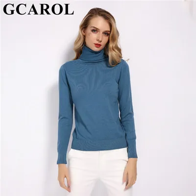 Blue GCAROL, новинка, женский свитер из 30% шерсти, водолазка, Осень-зима, джемпер, вязаный, базовый пуловер, Одноцветный, OL, Женский вязаный Топ - Цвет: Blue