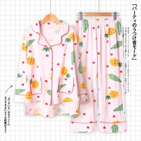 female cotton long sleeve pineapple pajama set sweet and loose housewear pyjamas women pijama mujer cartoon sleepwear home suits