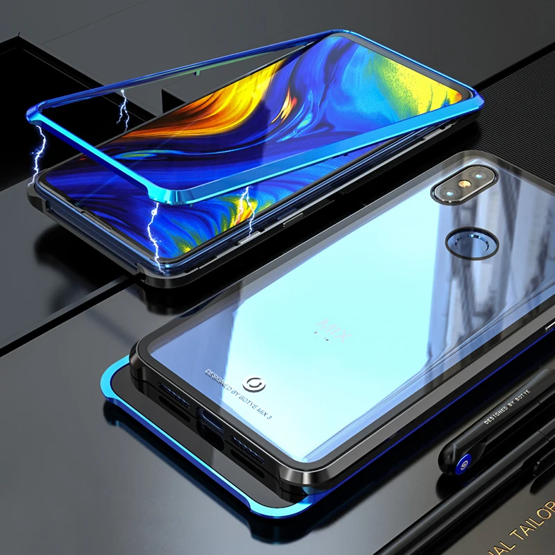 ADKO Магнитный декоративный металлический бампер стеклянный чехол для Xiaomi Mi Mix 3