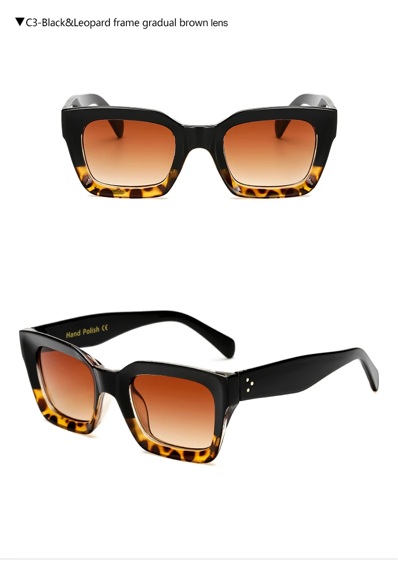 Black leopard Brown Longkeader, модные женские солнцезащитные очки с заклепками, большая оправа, Леопардовый Стиль, женские роскошные брендовые дизайнерские Винтажные Солнцезащитные Очки - Цвет линз: Black leopard Brown