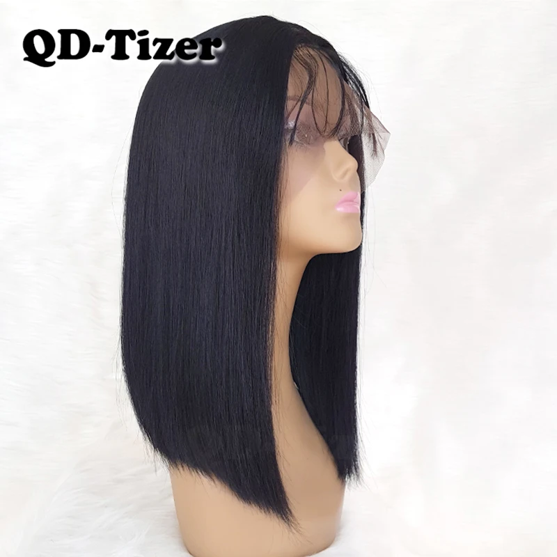 QD-Tizer Bob Wigs Hair Black Color Synthetic Lace Front Glueless Long Bob With Natural Baby Hair for Black Women
