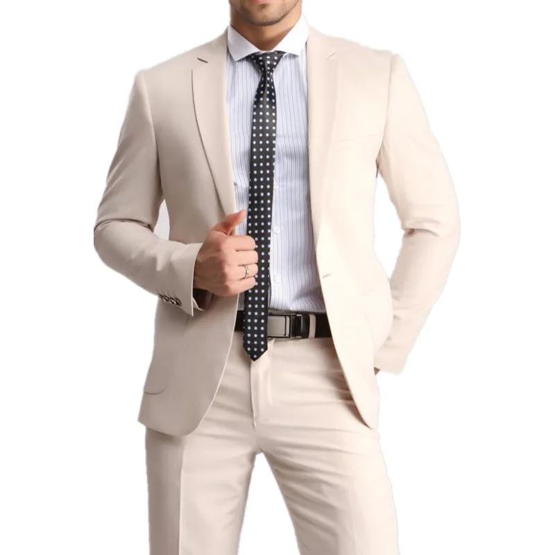 Новый мужской костюм для отдыха светло хаки мужские тонкие костюмы 2 предмета