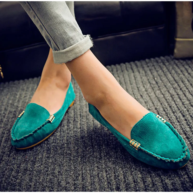 Women Flats Suede Candy Color Loafers Slip on Casual Flat Shoes Soft Ballet Flat Spring Moccasins Shallow Ladies Shoes Puls Size