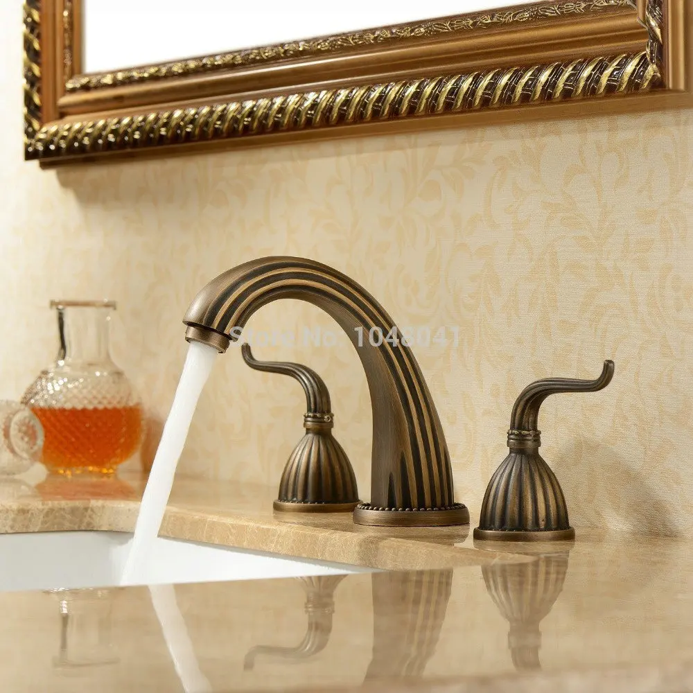 Luxury Classic Antique Inspired Solid Brass Deck Mount Two Handles Bathroom Sink Faucet Plumbing Fixtures Roman Tub Faucets tap |