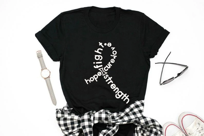 Hope fight strength love girl power gift for mom Tumblr/хипстерская футболка с коротким рукавом и