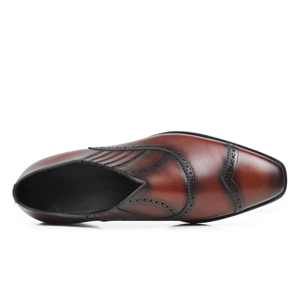 VIKEDUO Italy Loafers For Men Brown Patina Fashion Men's Shoes Casual Leather Male Brogue Wedding Office Slip-On Footwear | Обувь